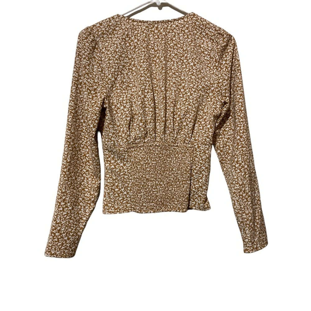 Abercrombie & Fitch Twist Front Top Women's S Brown Floral Long Sleeve V Neck - Picture 2 of 8